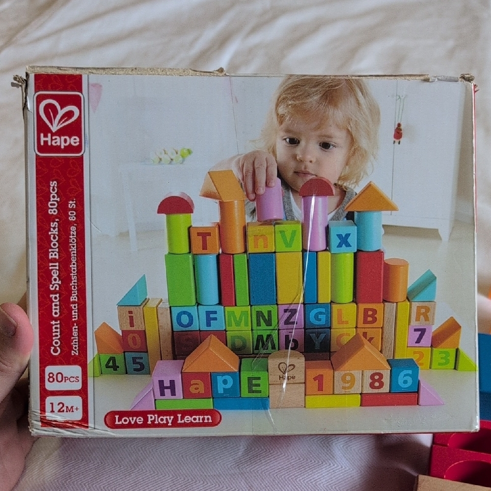 hape toys count and spell wooden block set age 12 months+ 79 pieces